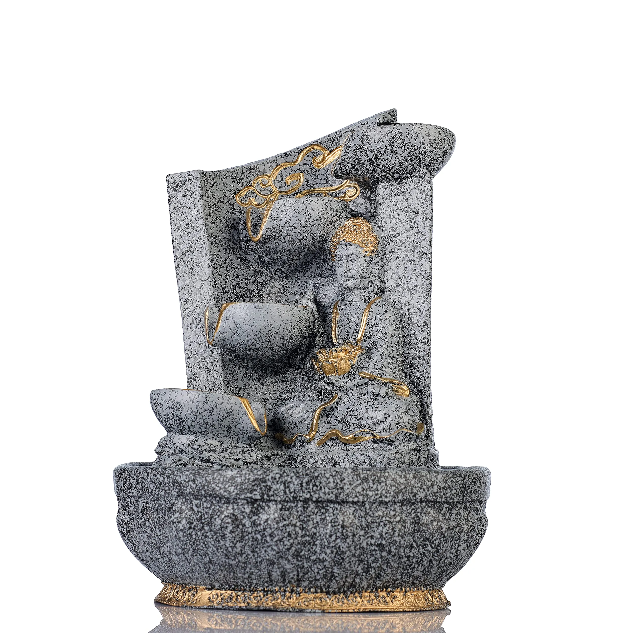 Global Grabbers Polyresin Table Top Indoor Outdoor Water Fall Fountain with LED Lights Home Decor Decoration Gift Gifting Items-STN_GRY-SG15