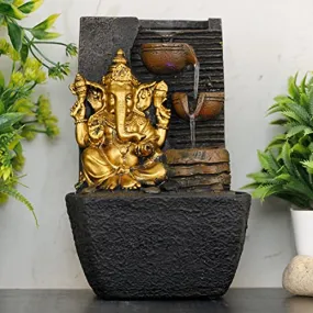 Global Grabbers Polyresin Table Top Indoor Outdoor Water Fountain with LED Lights for Home Decor Decoration Showpiece Gift Gifting Items (Mini_Size-GOL_BRO-SF21)