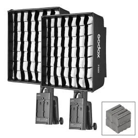 Godox FH50BI 1'x1' Bi-Colour LED Light Battery Power Twin Softbox Kit