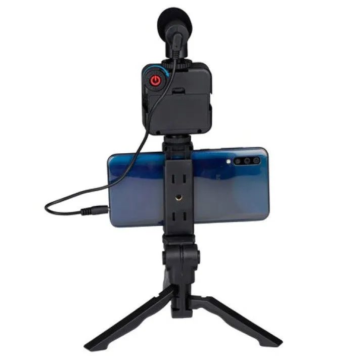 Grundig ED-38135: Kit 3 en 1 de estudio selfie para vlogging con iluminación, micrófono y trípode