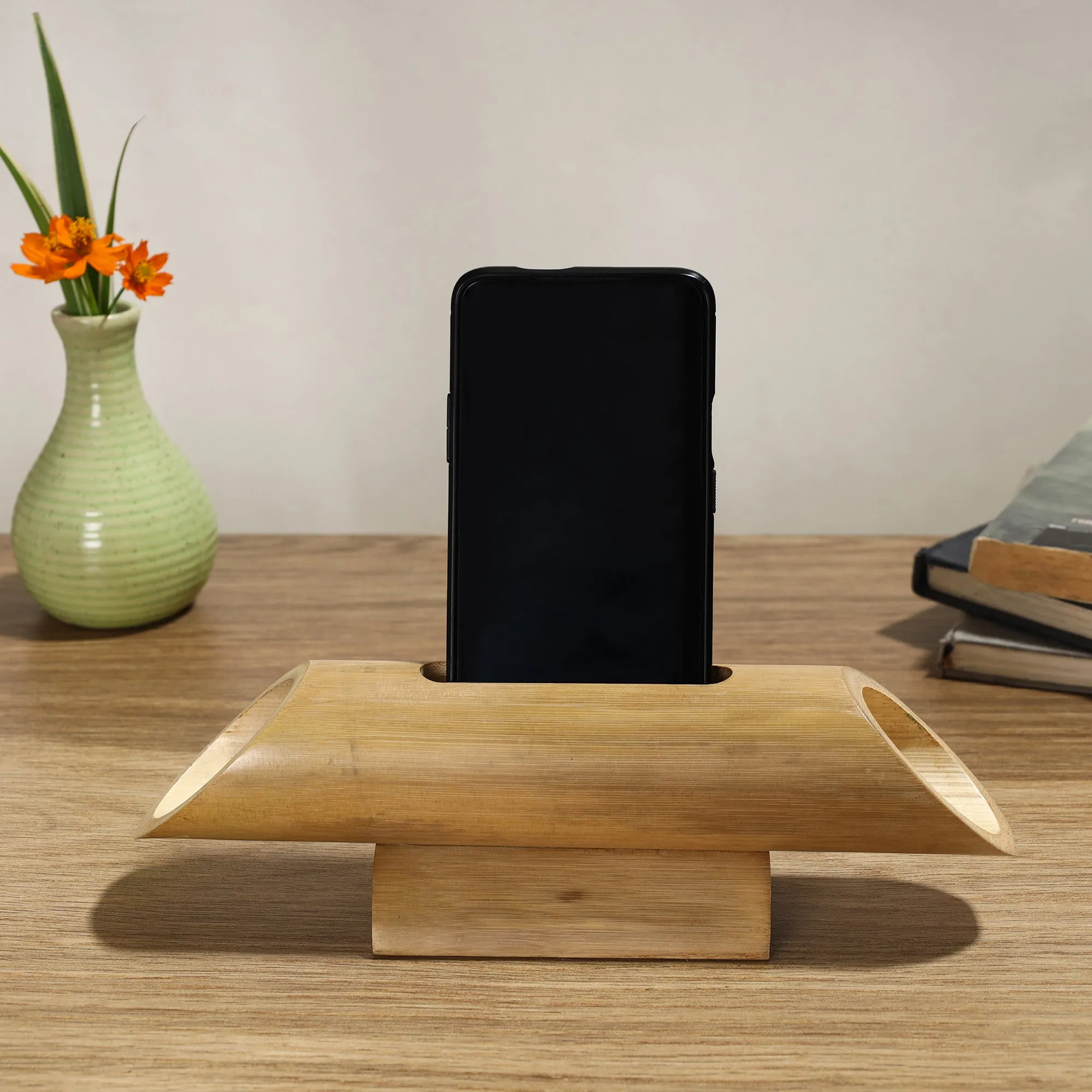 Hand Carved Natural Bamboo Phone Audio Amplifier Speaker 02