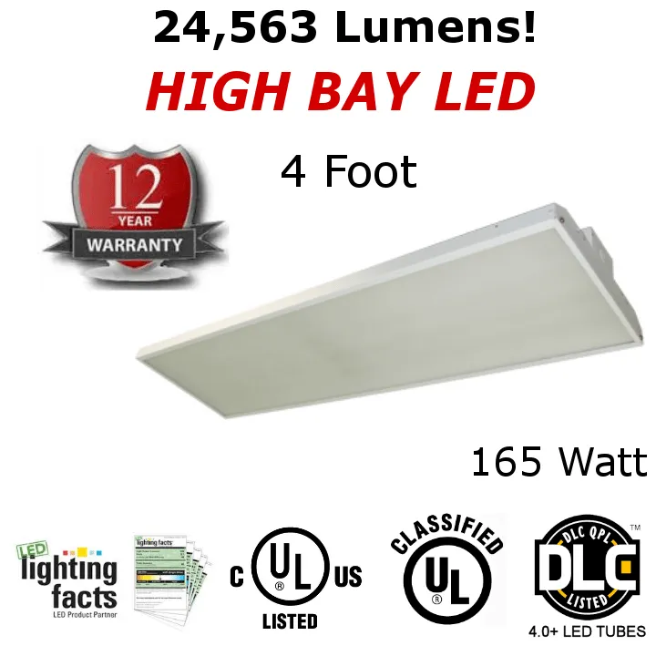 HIGH BAY LED LIGHTING (4 Foot) 325 Watt - 45,361 Lumen - 5000K - DLC Listed - 12 Year Warranty
