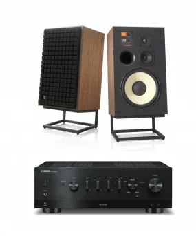 JBL L100 Classic 12" 3-Way Bookshelf Speaker Pair with Yamaha R-N1000A Stereo Receiver Bundle