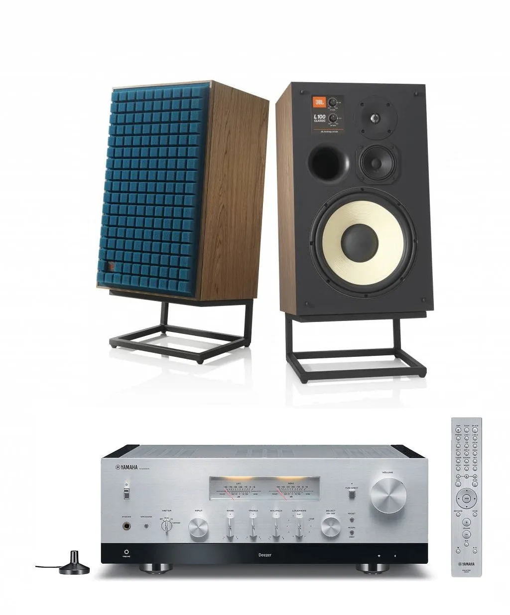 JBL L100 Classic 12" 3-Way Bookshelf Speaker Pair with Yamaha R-N2000A Stereo Receiver Bundle