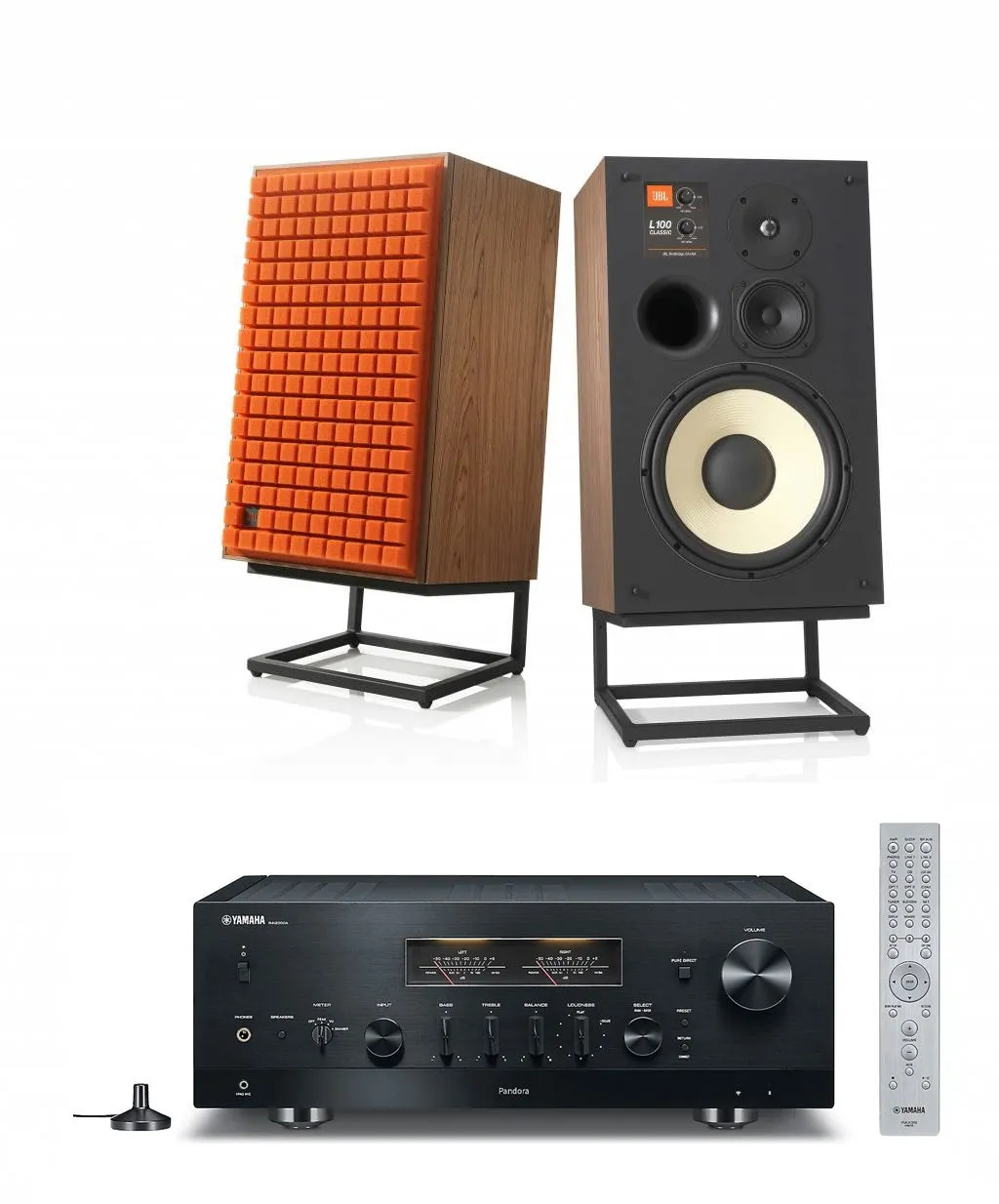 JBL L100 Classic 12" 3-Way Bookshelf Speaker Pair with Yamaha R-N2000A Stereo Receiver Bundle