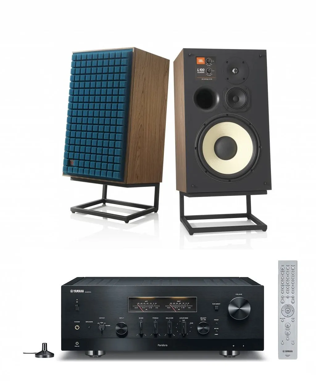 JBL L100 Classic 12" 3-Way Bookshelf Speaker Pair with Yamaha R-N2000A Stereo Receiver Bundle