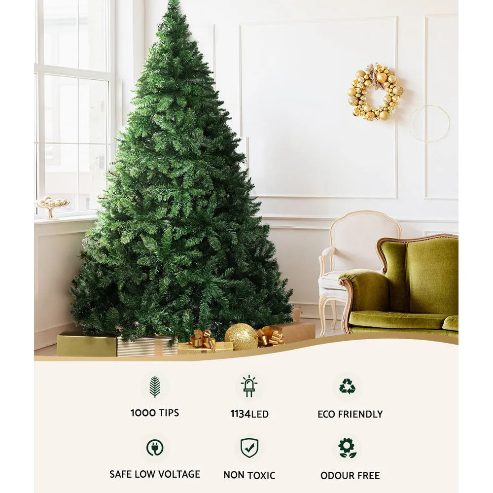 Jingle Jollys Christmas Tree 2.1M With 1134 LED Lights Warm White Green