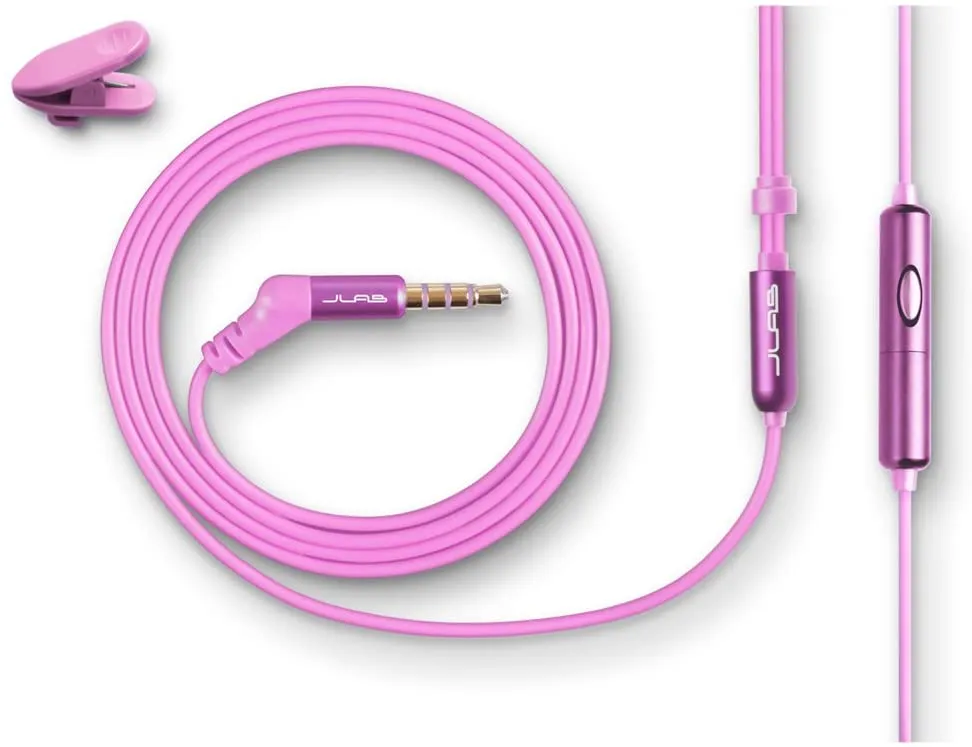 JLab Audio J6M High Fidelity Metal Ergonomic Earbuds Style Headphones w/Mic, Guaranteed for Life - Honeysuckle Pink