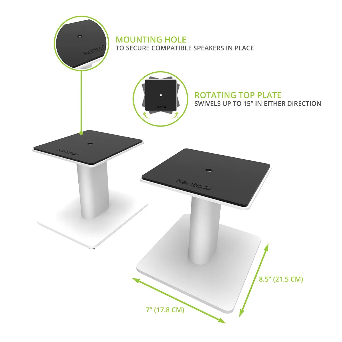 Kanto SP6HD 6" Universal Desktop Speaker Stands with Rotating Top Plates and Cable Management - Pair (White)