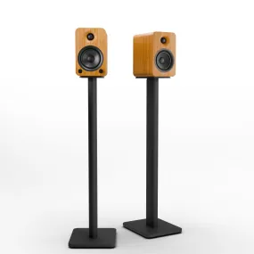 Kanto YU4 140W Powered Bookshelf Speakers with Bluetooth and Phono Preamp - Pair, Bamboo with SP32PL Black Stand Bundle