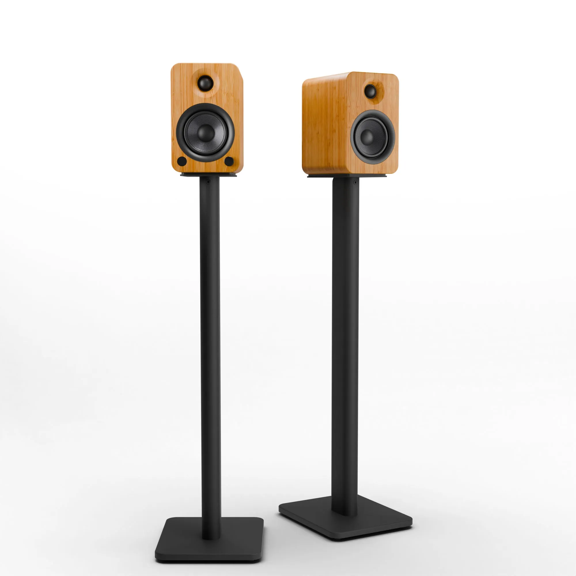 Kanto YU4 140W Powered Bookshelf Speakers with Bluetooth and Phono Preamp - Pair, Bamboo with SP32PL Black Stand Bundle