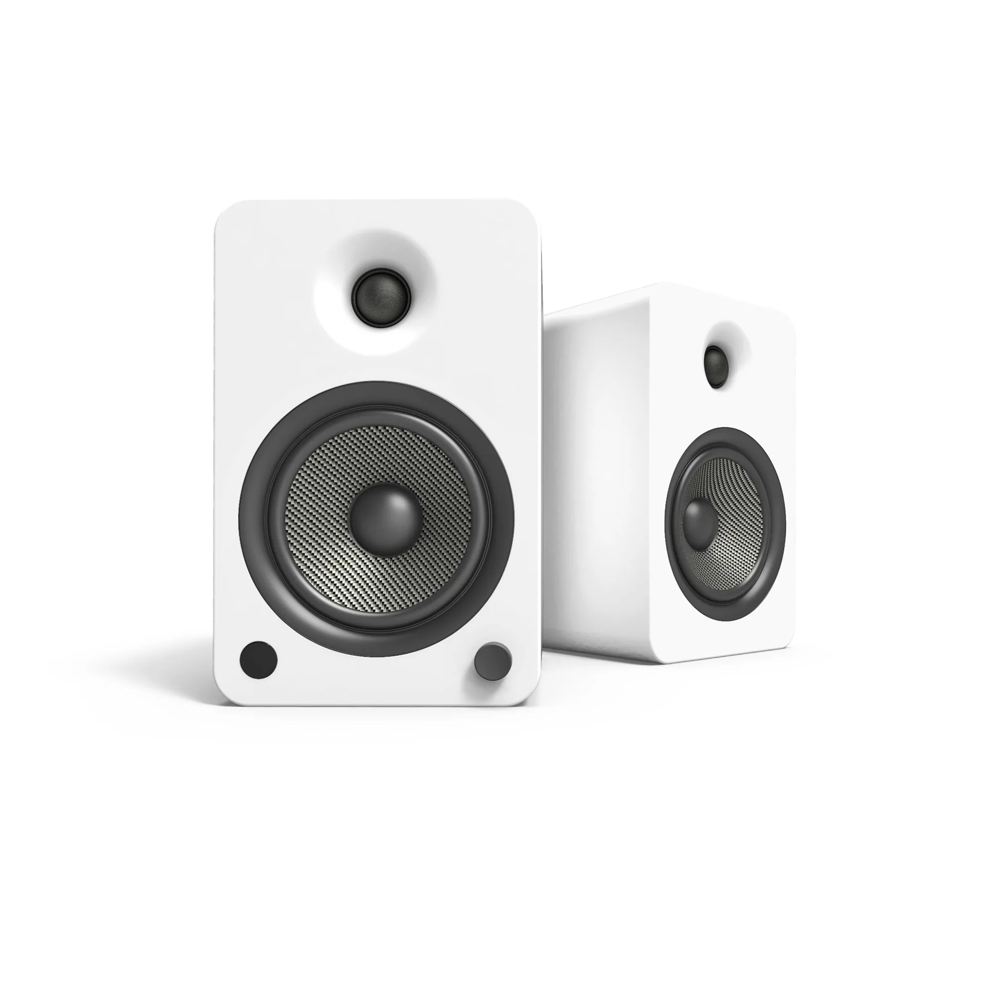 Kanto YU6 200W Powered Bookshelf Speakers with Bluetooth and Phono Preamp - Pair, Matte White with SP26PLW White Stand Bundle