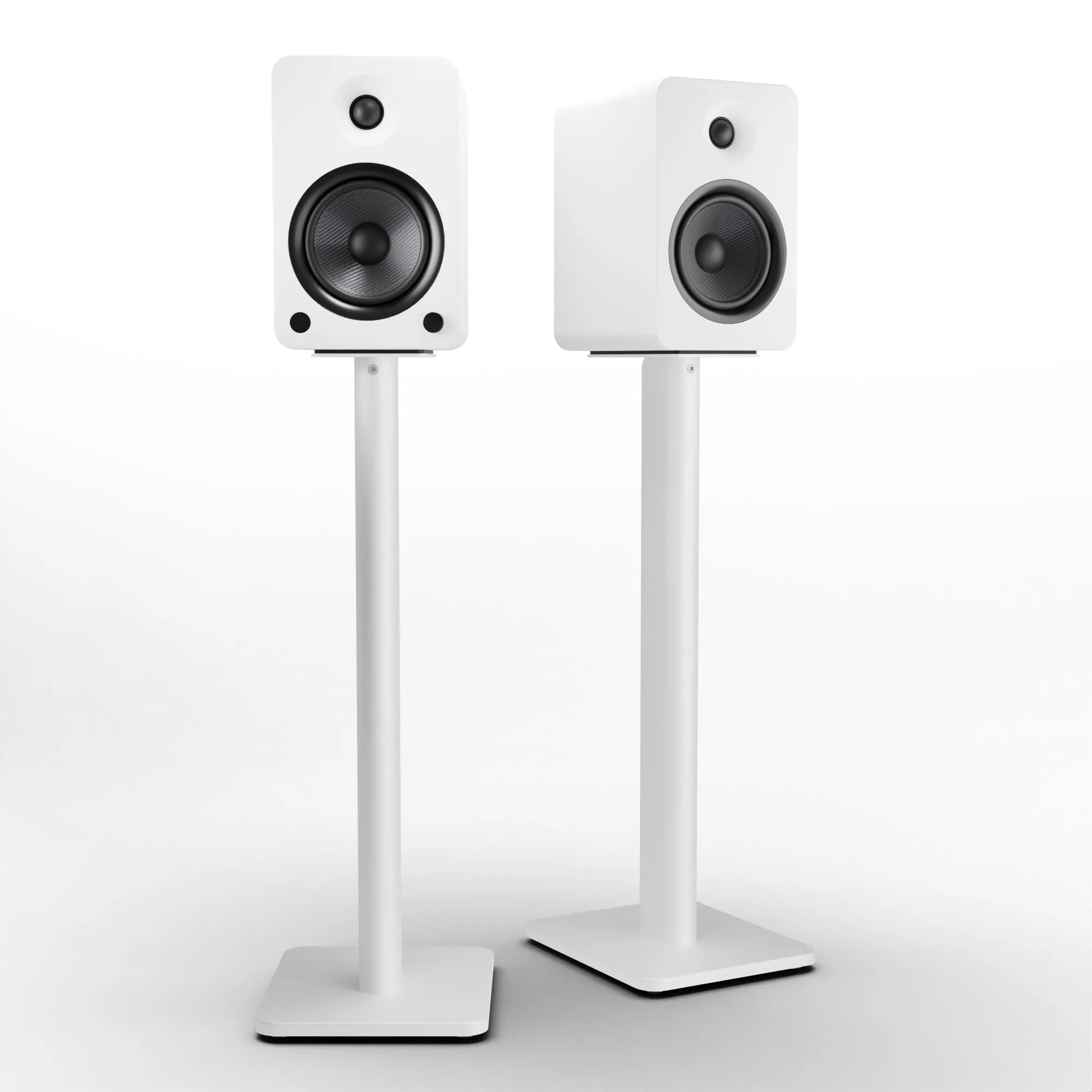 Kanto YU6 200W Powered Bookshelf Speakers with Bluetooth and Phono Preamp - Pair, Matte White with SP26PLW White Stand Bundle