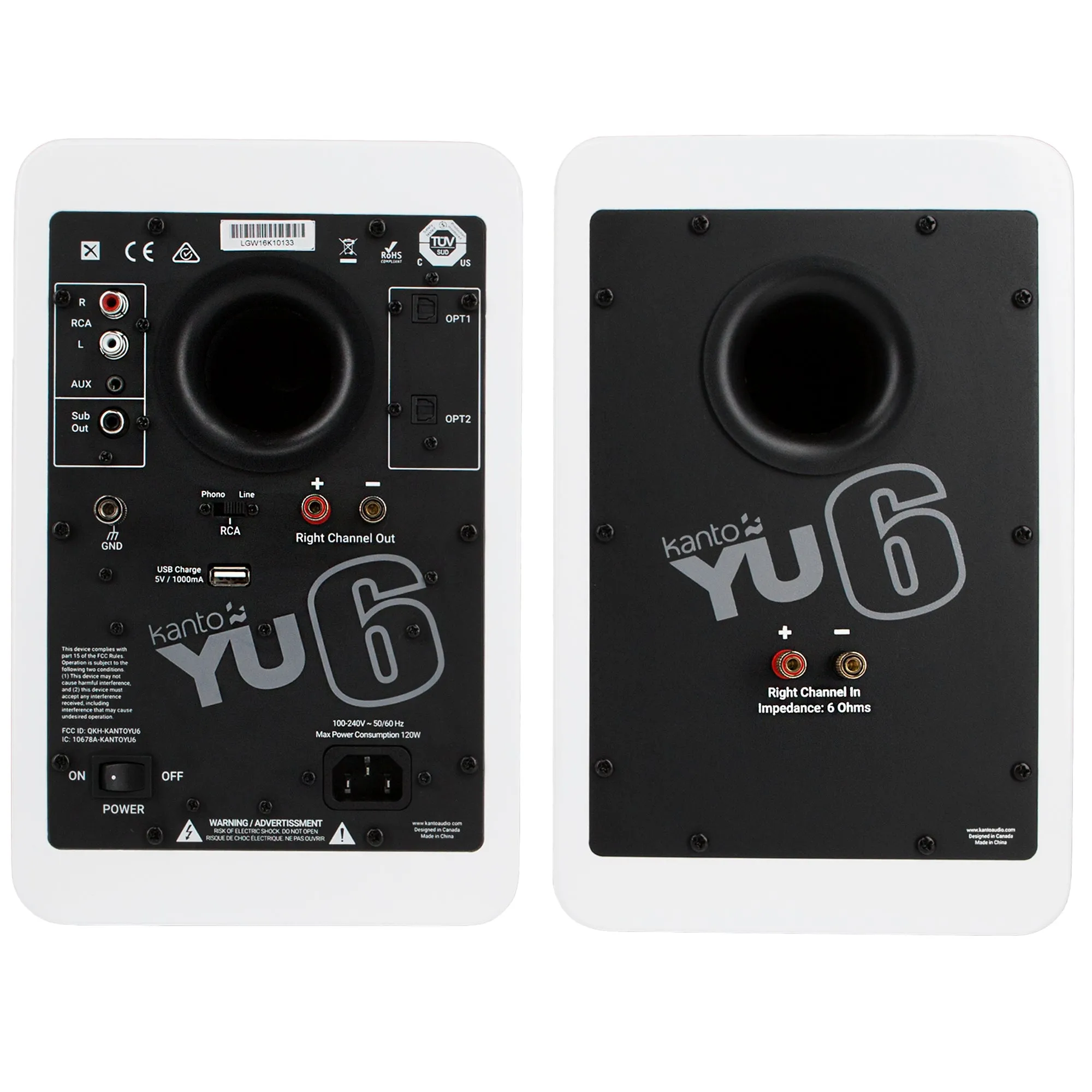 Kanto YU6 200W Powered Bookshelf Speakers with Bluetooth and Phono Preamp - Pair, Matte White with SP26PLW White Stand Bundle