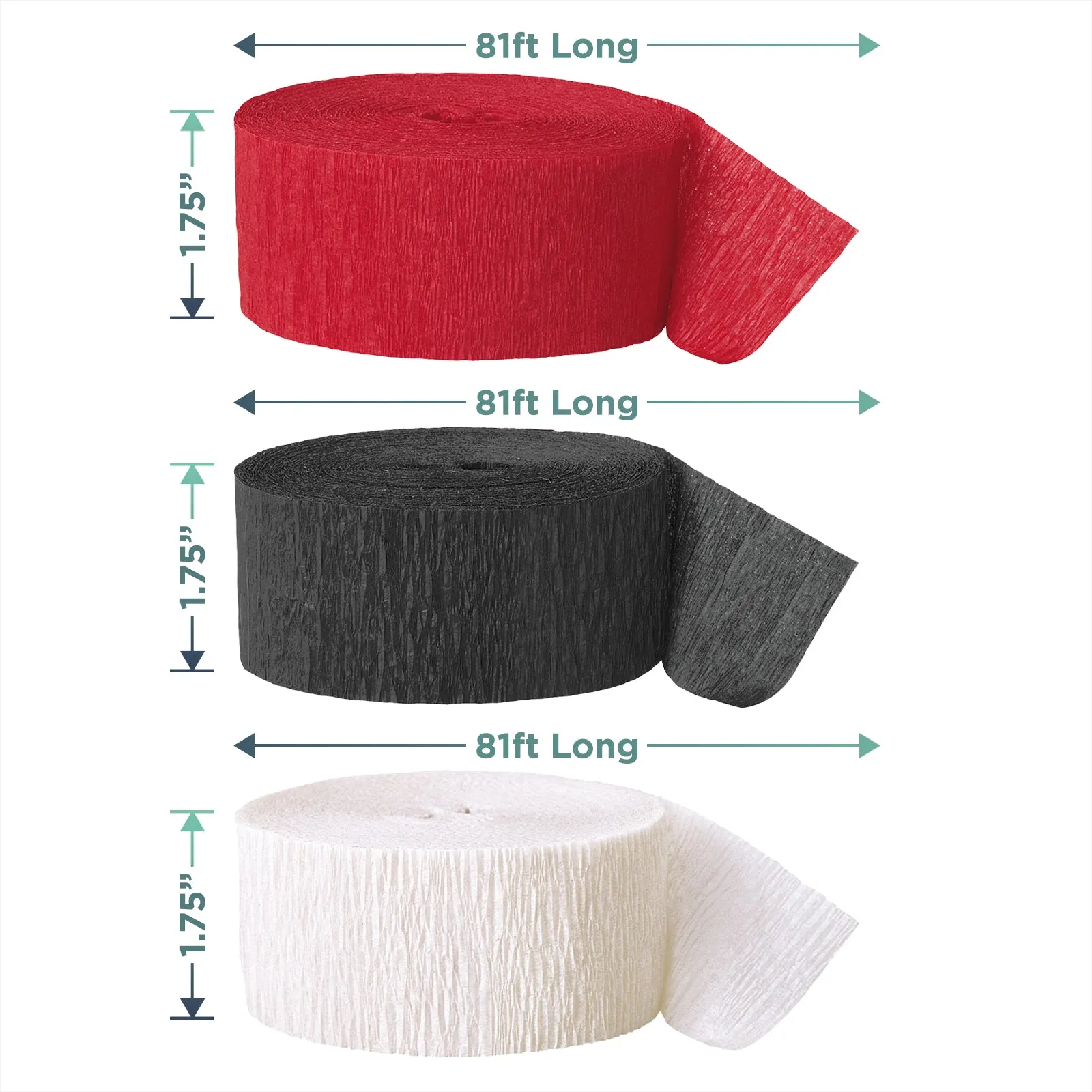 Ladybug Party Red, Black, and White Crepe Paper Streamer Decorations 81 Ft Each (Set of 3)