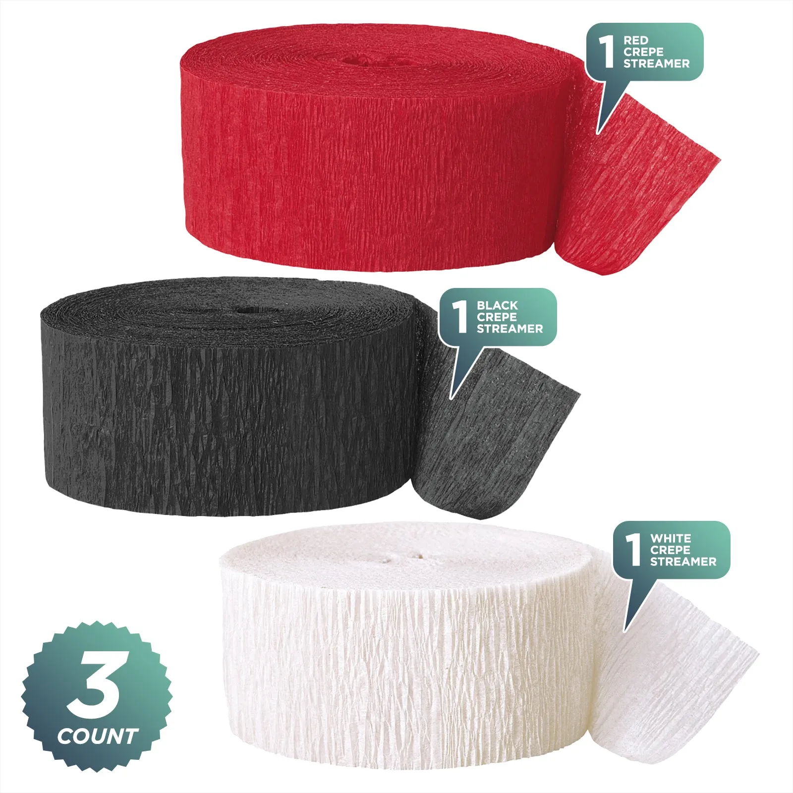 Ladybug Party Red, Black, and White Crepe Paper Streamer Decorations 81 Ft Each (Set of 3)