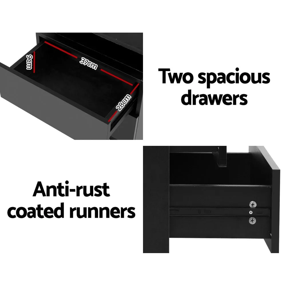 LED Light Bedside Table With Drawers Black