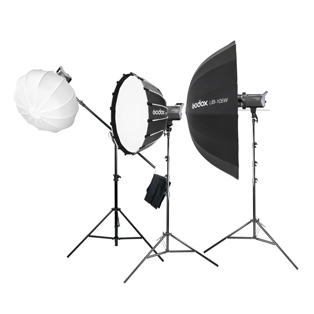 Litemons LA150Bi Three-Head LED Light Professional Lighting Kit (With QR-P60T Softbox, UB-105W Umbrella & CS-50T Diffuser)
