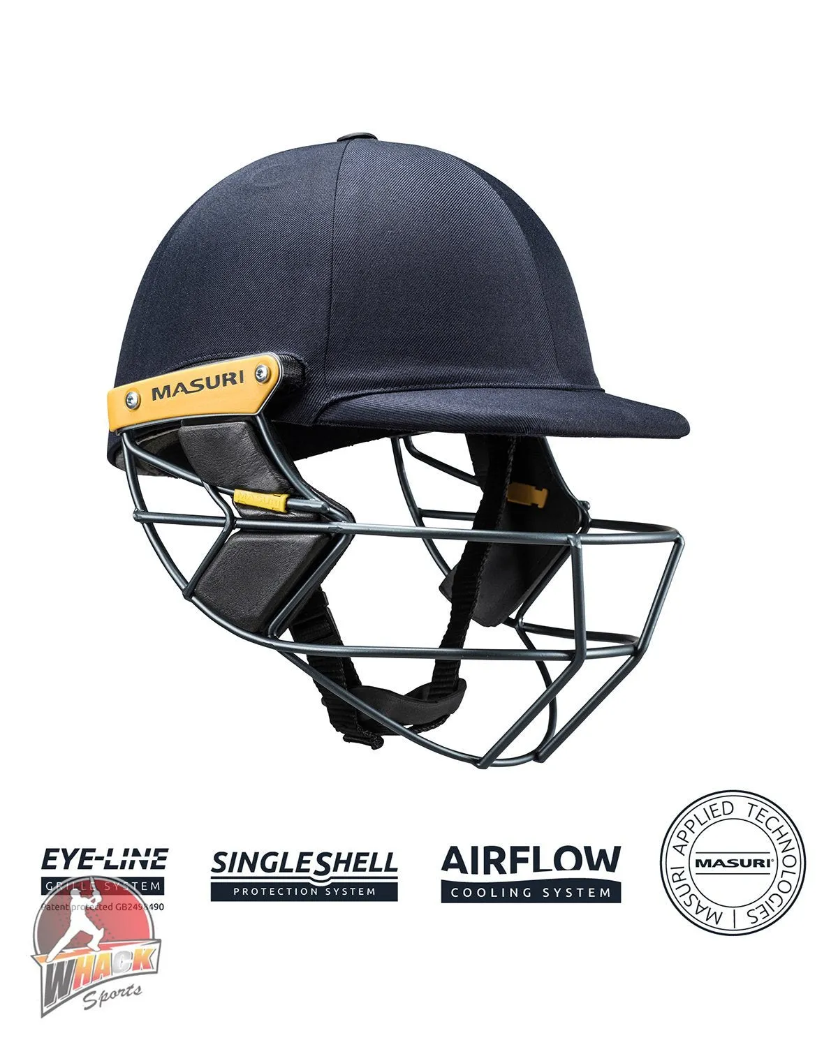 Masuri T Line Stainless Steel Cricket Batting Helmet - Black - Senior