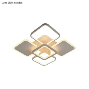 Nordic LED Metal Square/Diamond Semi Mount Ceiling Lamp in White/Warm Light for Dorm