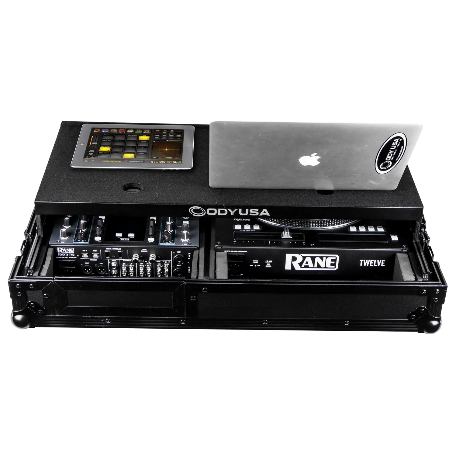 Odyssey FZGS1RA1272WBL Reversible Compact Rane Twelve and Rane Seventy/Seventy-Two Battle DJ Coffin Flight Case w/Glide Platform (Black)