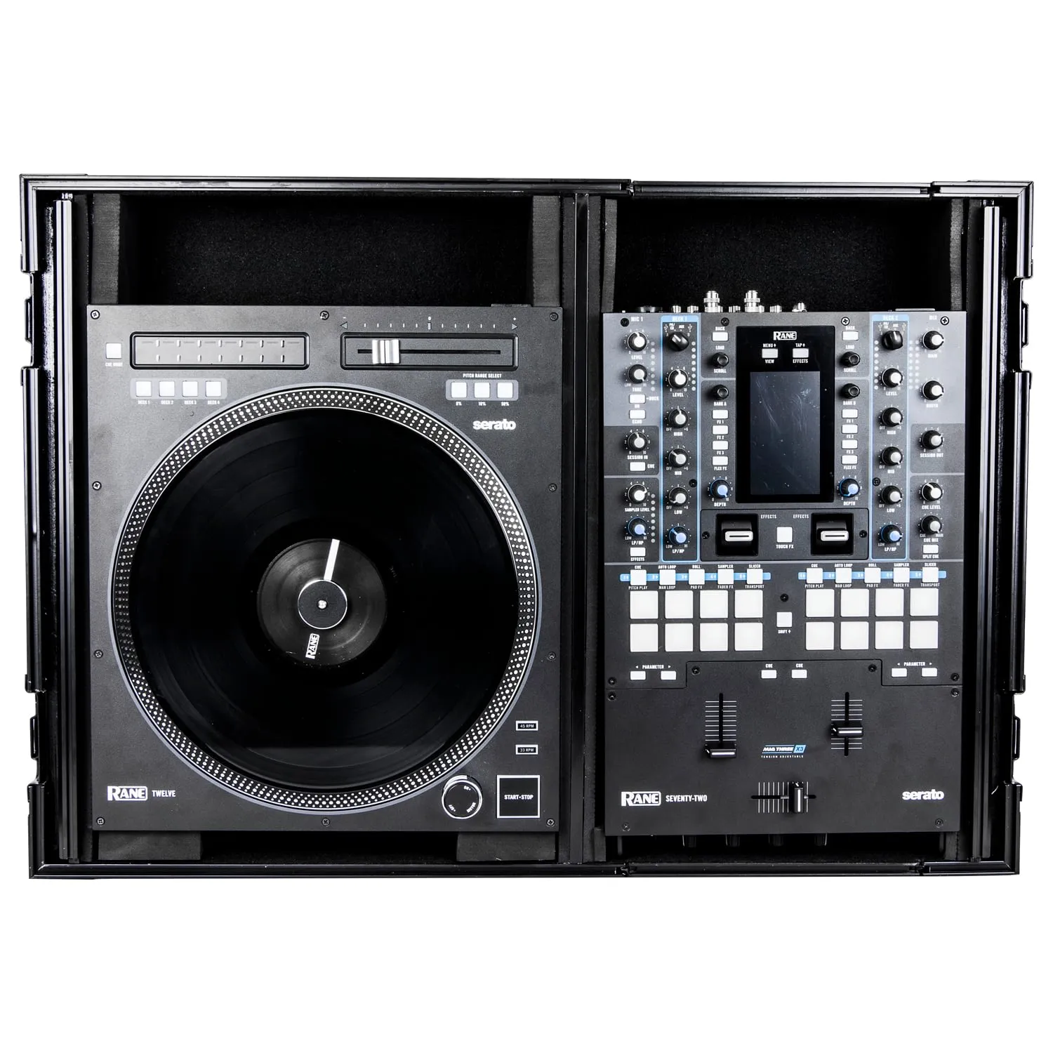 Odyssey FZGS1RA1272WBL Reversible Compact Rane Twelve and Rane Seventy/Seventy-Two Battle DJ Coffin Flight Case w/Glide Platform (Black)