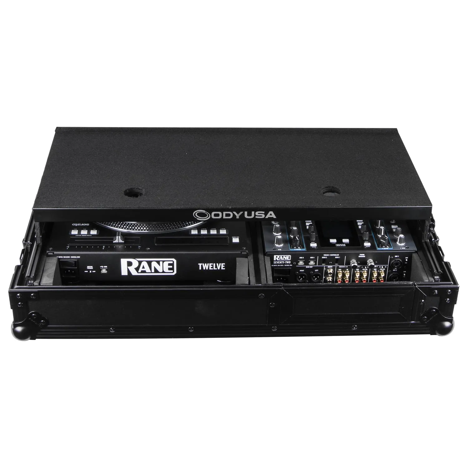Odyssey FZGS1RA1272WBL Reversible Compact Rane Twelve and Rane Seventy/Seventy-Two Battle DJ Coffin Flight Case w/Glide Platform (Black)