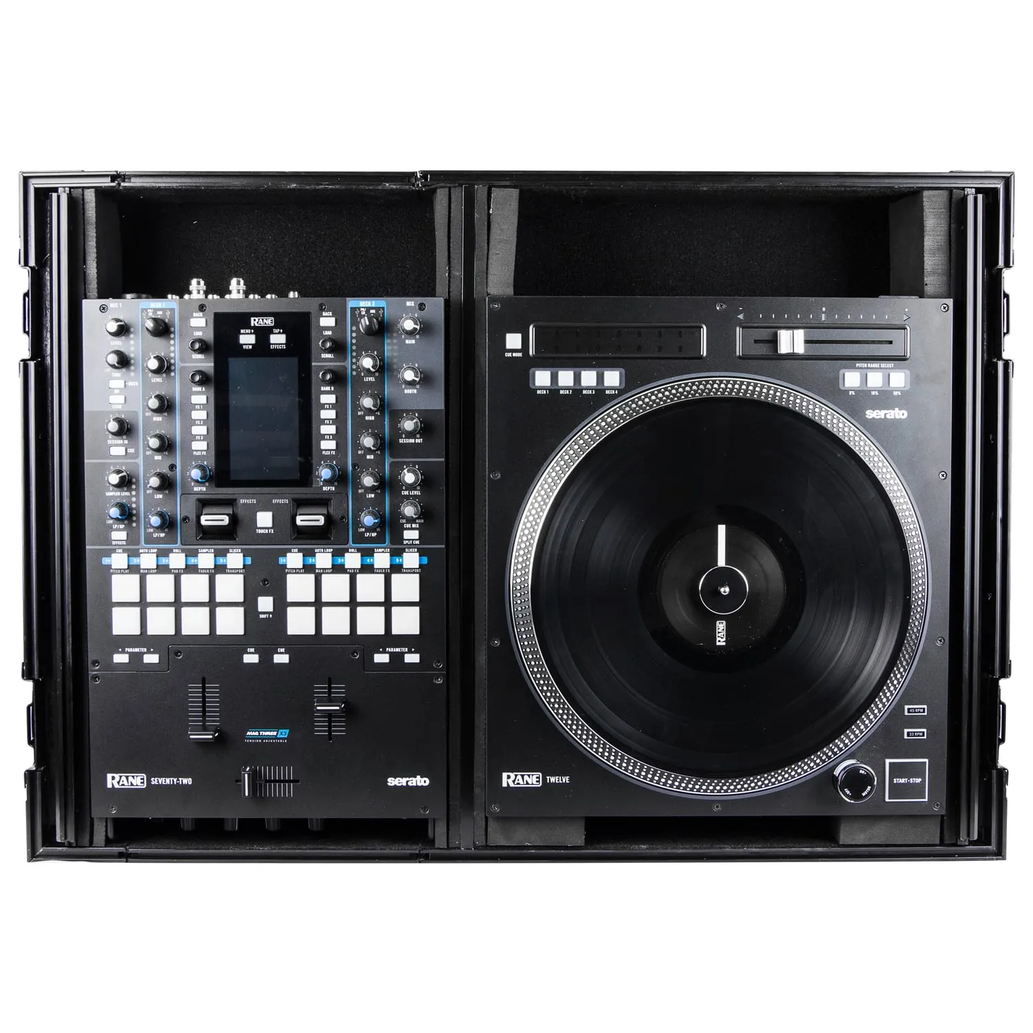 Odyssey FZGS1RA1272WBL Reversible Compact Rane Twelve and Rane Seventy/Seventy-Two Battle DJ Coffin Flight Case w/Glide Platform (Black)