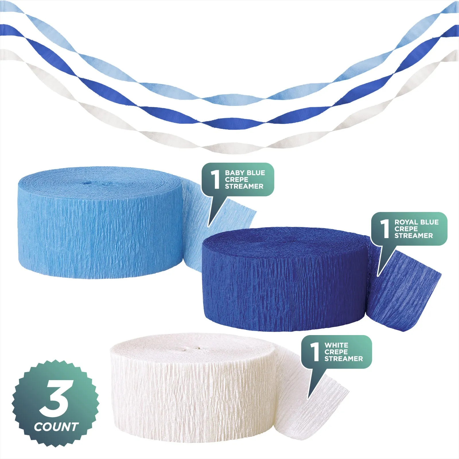 Oktoberfest Party Blue and White Crepe Paper Streamer Decorations 81 Ft Each (Set of 3)