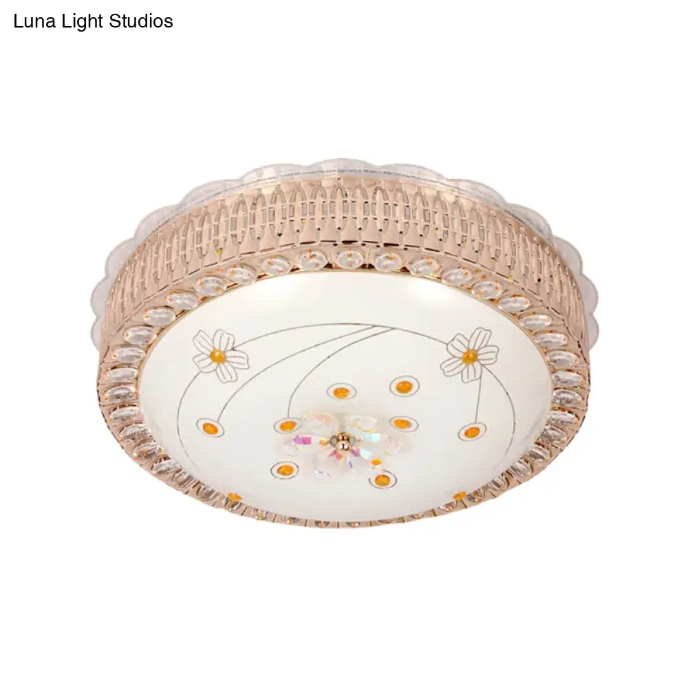 Opal Glass Bowl Flush Mount Light with Simple Gold Floral Pattern LED Close to Ceiling Lamp in Multi Color/Blue Light