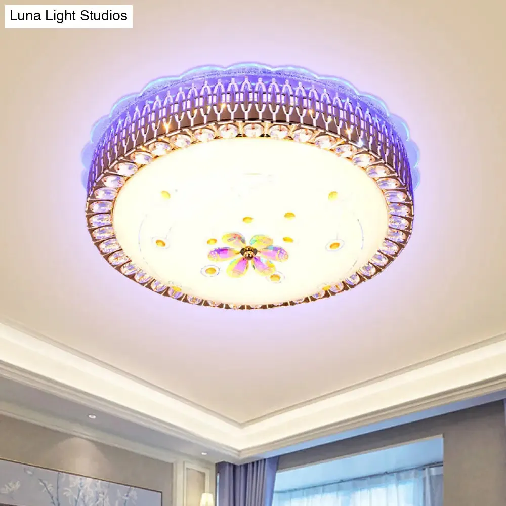 Opal Glass Bowl Flush Mount Light with Simple Gold Floral Pattern LED Close to Ceiling Lamp in Multi Color/Blue Light