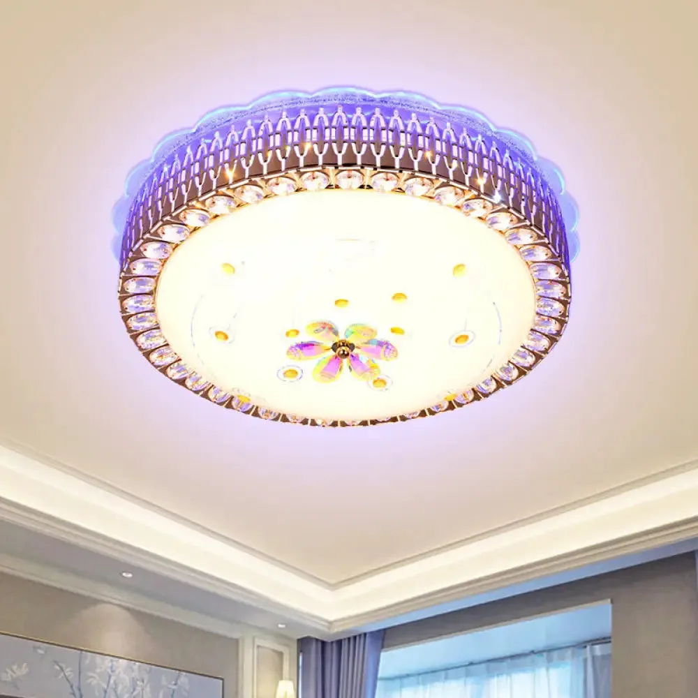 Opal Glass Bowl Flush Mount Light with Simple Gold Floral Pattern LED Close to Ceiling Lamp in Multi Color/Blue Light