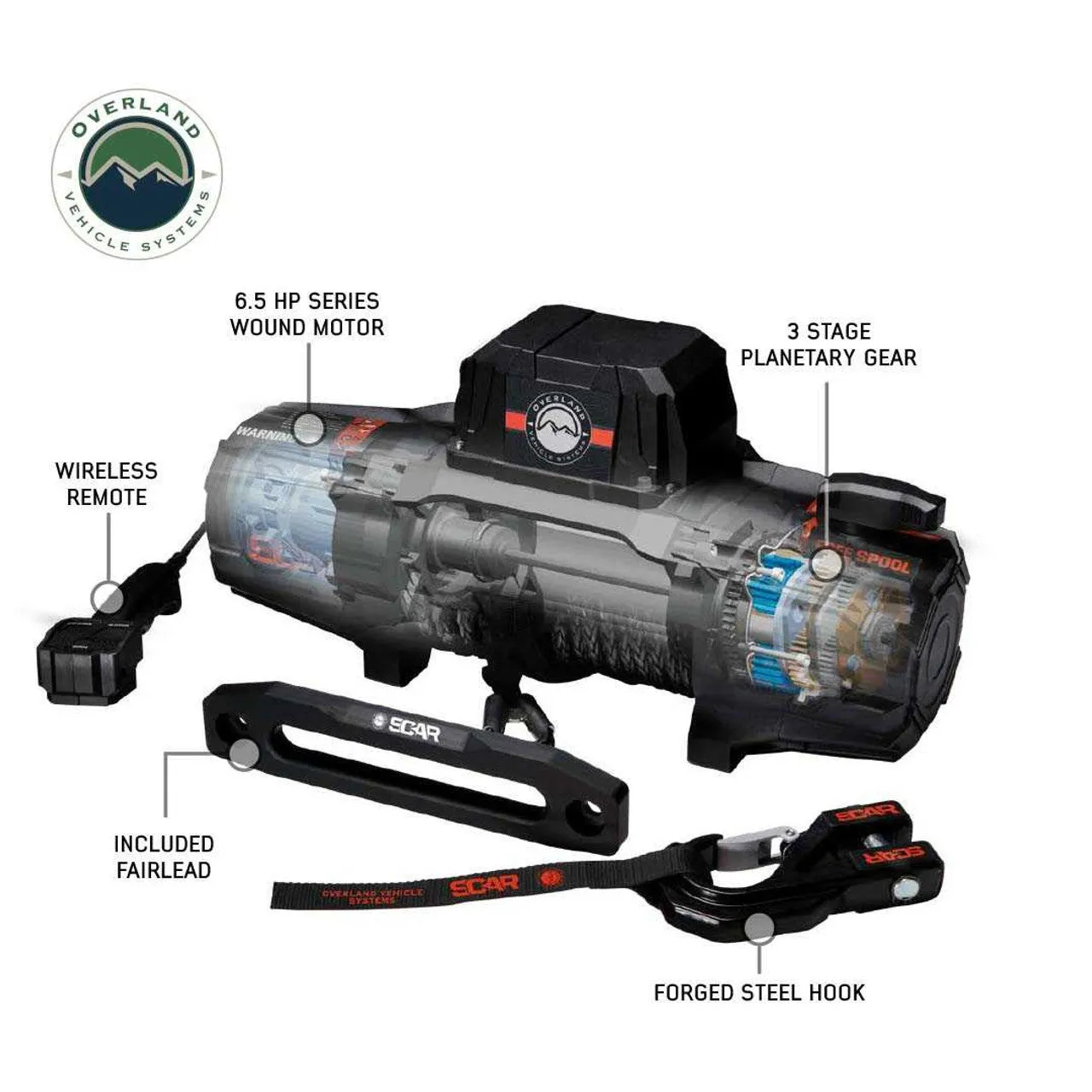 Overland Vehicle Systems Scar 10-s Winch - 10,000 lb w/Synthetic Rope
