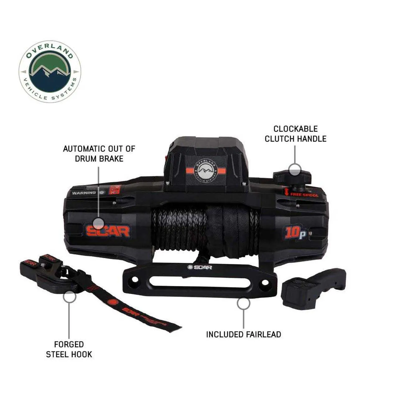 Overland Vehicle Systems Scar 10-s Winch - 10,000 lb w/Synthetic Rope