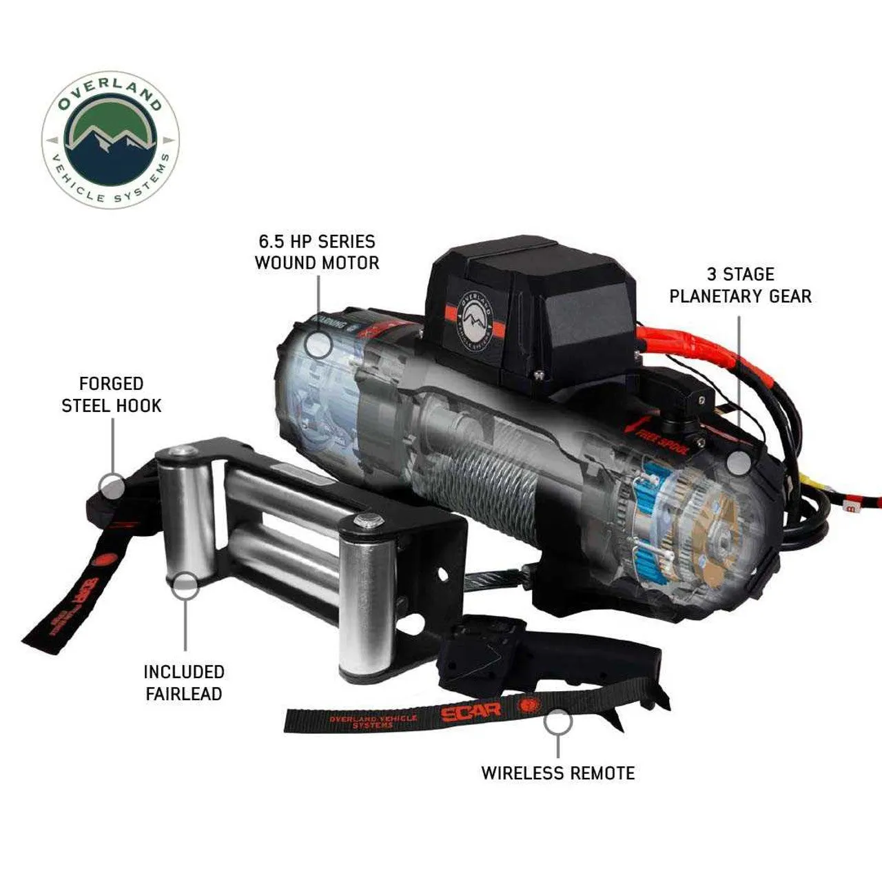 Overland Vehicle Systems Scar 10 Winch - 10,000 lb w/Steel Cable