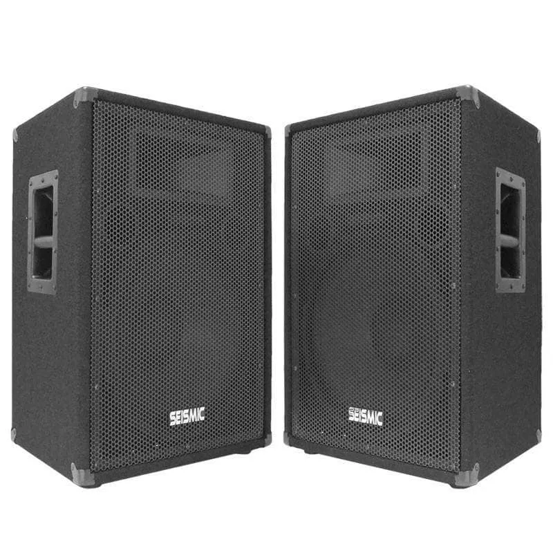 Pair of Premium 15" PA Speakers with two tripod speaker stands