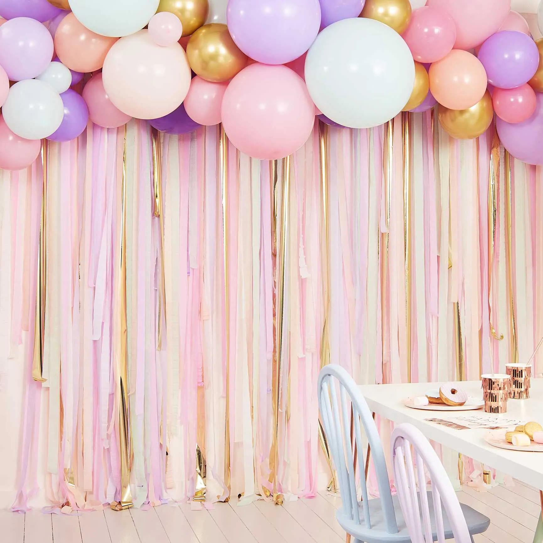 Pastel Streamers and Balloons Party Backdrop kit