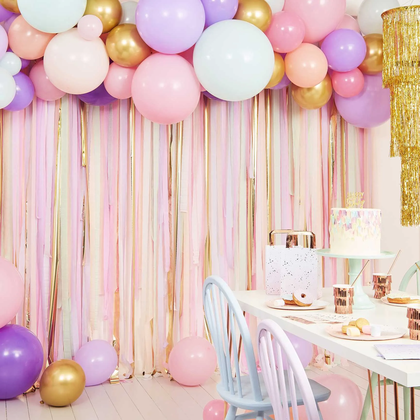Pastel Streamers and Balloons Party Backdrop kit