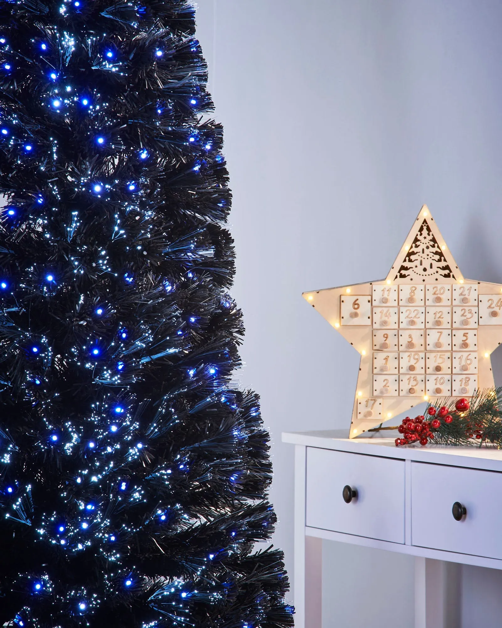 Pre-Lit Fibre Optic Slim Black Christmas Tree, 7 ft