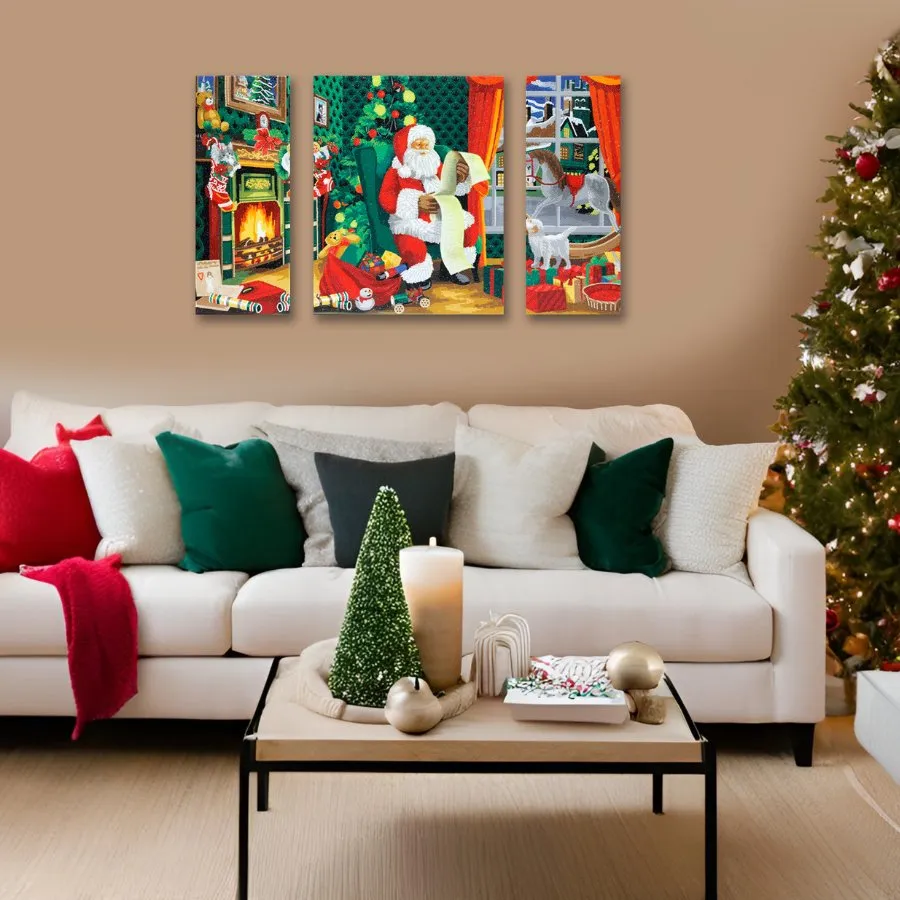 "Santa" Crystal Art Canvas Triptych Set of 3