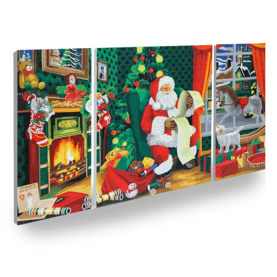 "Santa" Crystal Art Canvas Triptych Set of 3