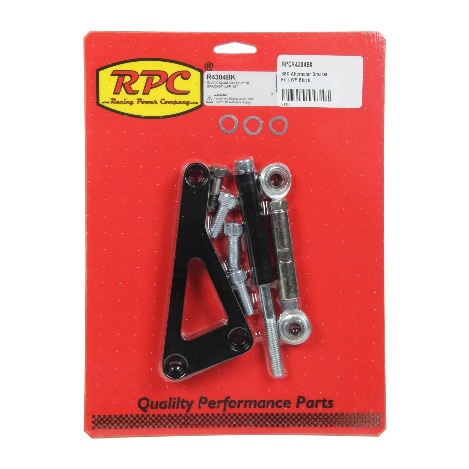 Racing Power Passenger Side Alternator Bracket - Mid Mount - Water Pump Mount - Aluminum - Black - Long Water Pump - Small Block Chevy