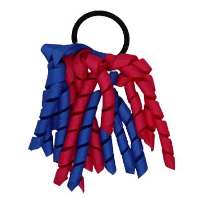 School Hair Accessories Short Curly Ponytail Streamer  Hair Tie - Royal Blue (28 colours options to pick from)