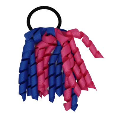 School Hair Accessories Short Curly Ponytail Streamer  Hair Tie - Royal Blue (28 colours options to pick from)