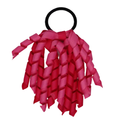 School Hair Accessories Short Curly Ponytail Streamer Hair Tie - Shocking Pink (28 colours options to pick from)