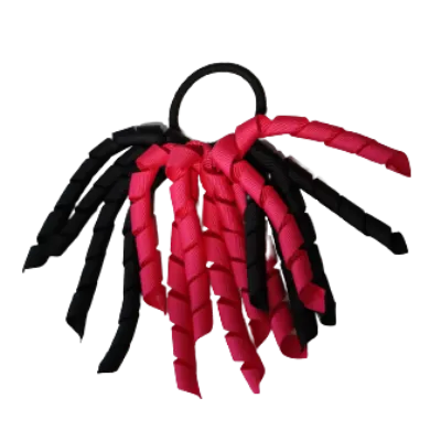 School Hair Accessories Short Curly Ponytail Streamer Hair Tie - Shocking Pink (28 colours options to pick from)