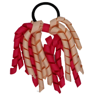 School Hair Accessories Short Curly Ponytail Streamer Hair Tie - Shocking Pink (28 colours options to pick from)