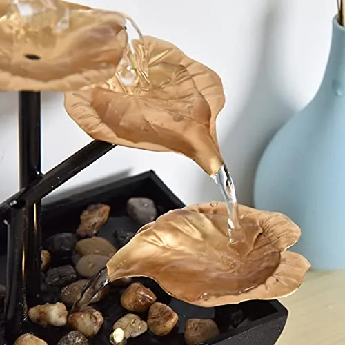 Set of 2 Flowing Water Ornament, Desktop Fountain Yellow Light Relaxing Silent for TV Cabinet for Tea Table for Study for Living Room for Office(#1)