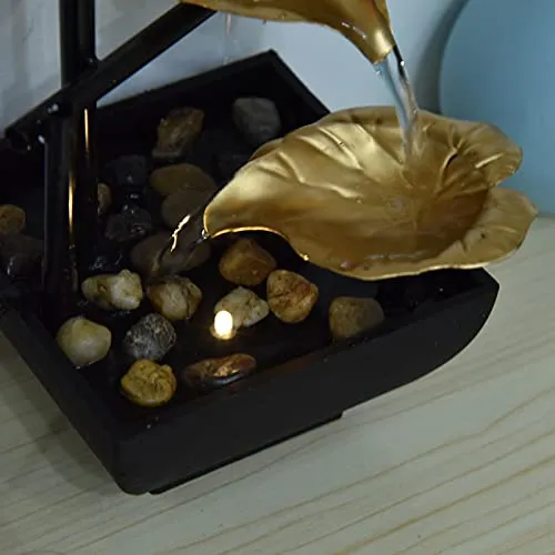 Set of 2 Flowing Water Ornament, Desktop Fountain Yellow Light Relaxing Silent for TV Cabinet for Tea Table for Study for Living Room for Office(#1)