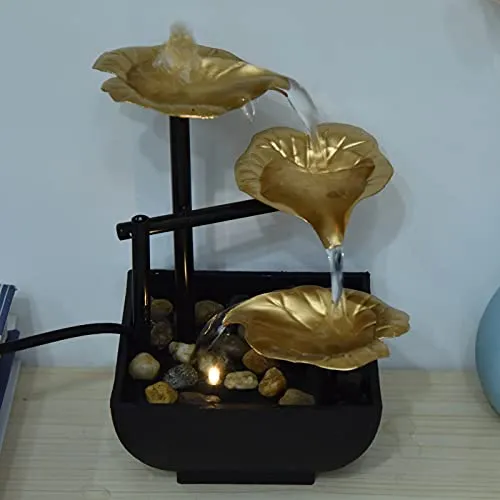 Set of 2 Flowing Water Ornament, Desktop Fountain Yellow Light Relaxing Silent for TV Cabinet for Tea Table for Study for Living Room for Office(#1)
